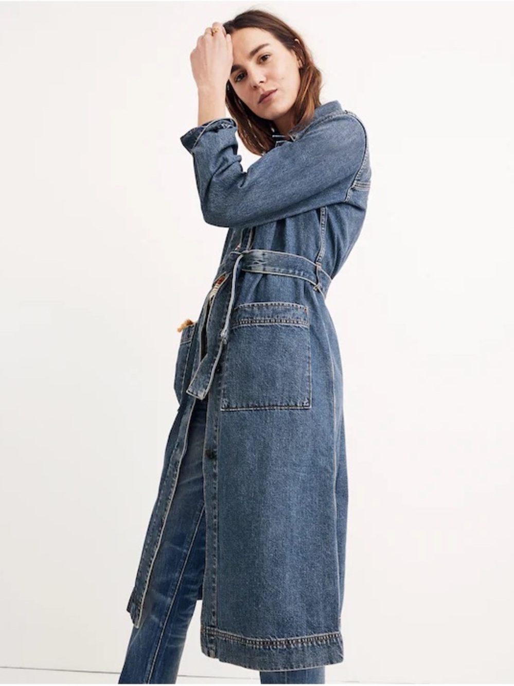 Madewell Long Denim Duster Jacket in Washed Blue